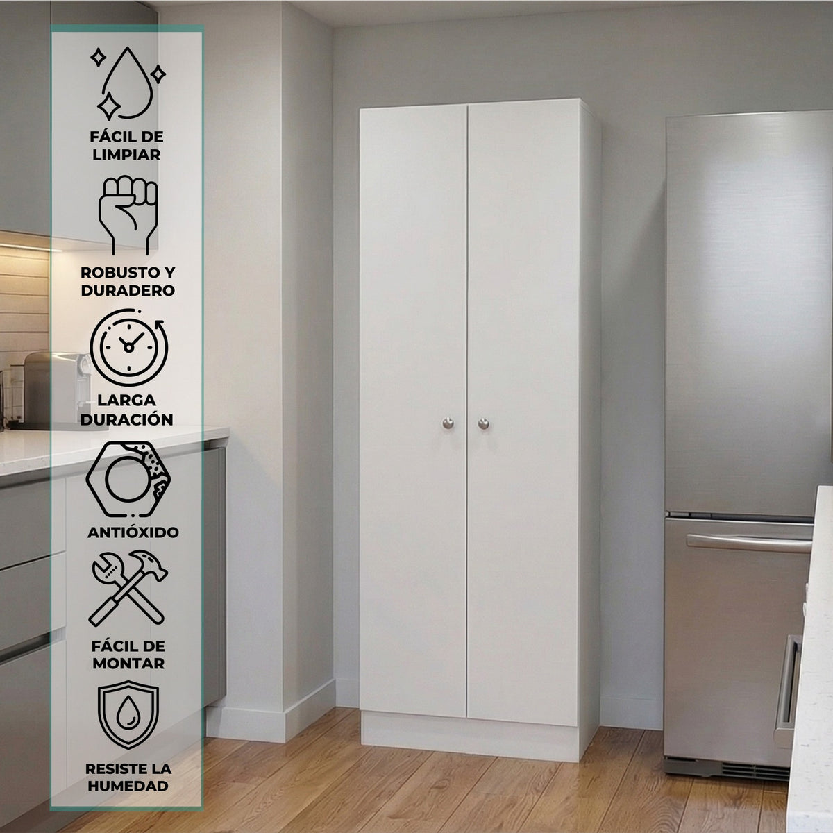 TUHOME CONCEPT Armario multiusos de 181 cm con 2 puertas y estantes, blanco