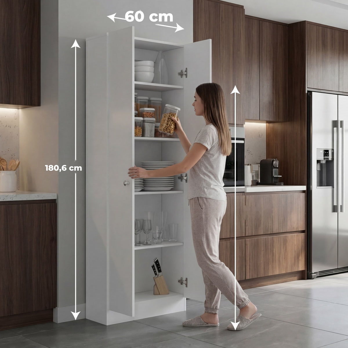 TUHOME CONCEPT Armario multiusos de 181 cm con 2 puertas y estantes, blanco
