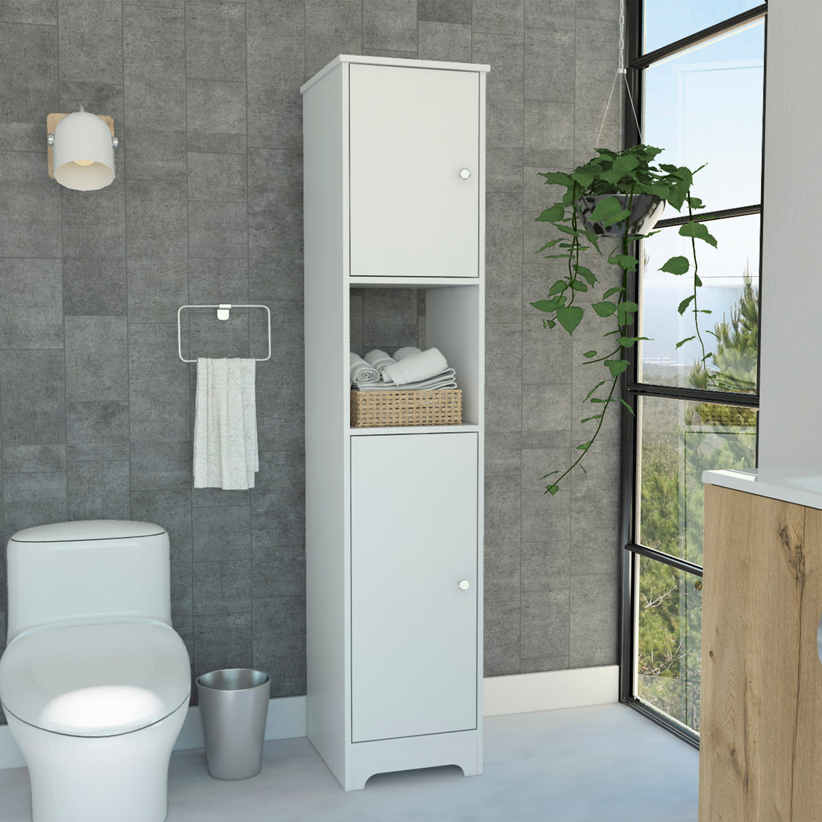 TUHOME CONCEPT Columna de baño Ibis de 172 cm con 2 puertas y 1 estante