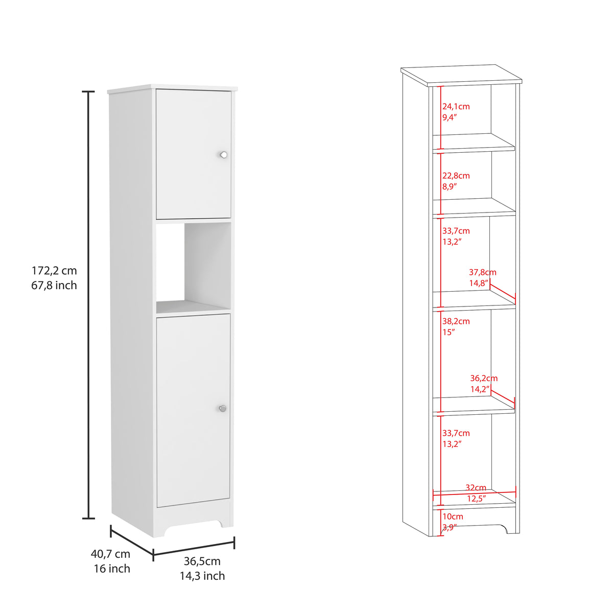 TUHOME CONCEPT Columna de baño Ibis de 172 cm con 2 puertas y 1 estante