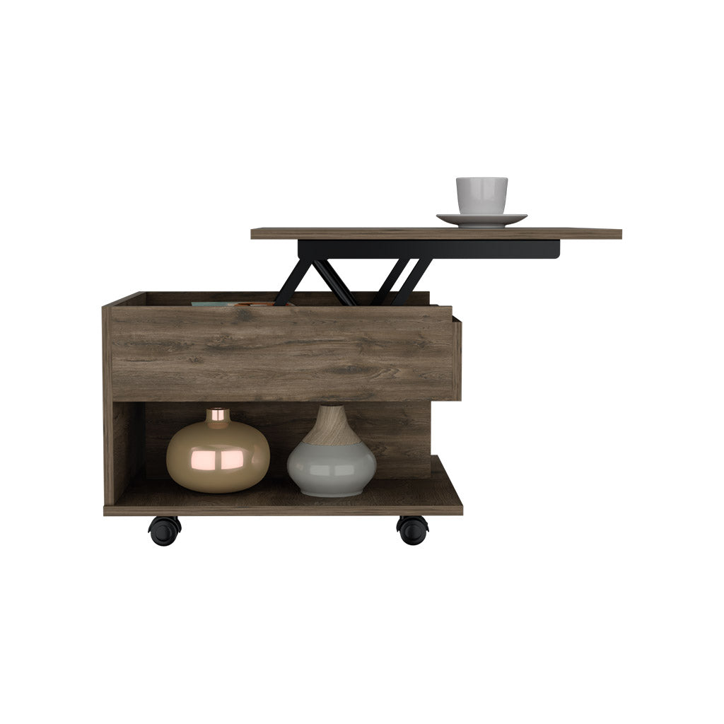 TUHOME CONCEPT Mesa de centro elevable Luanda de 55 cm con ruedas, roble oscuro