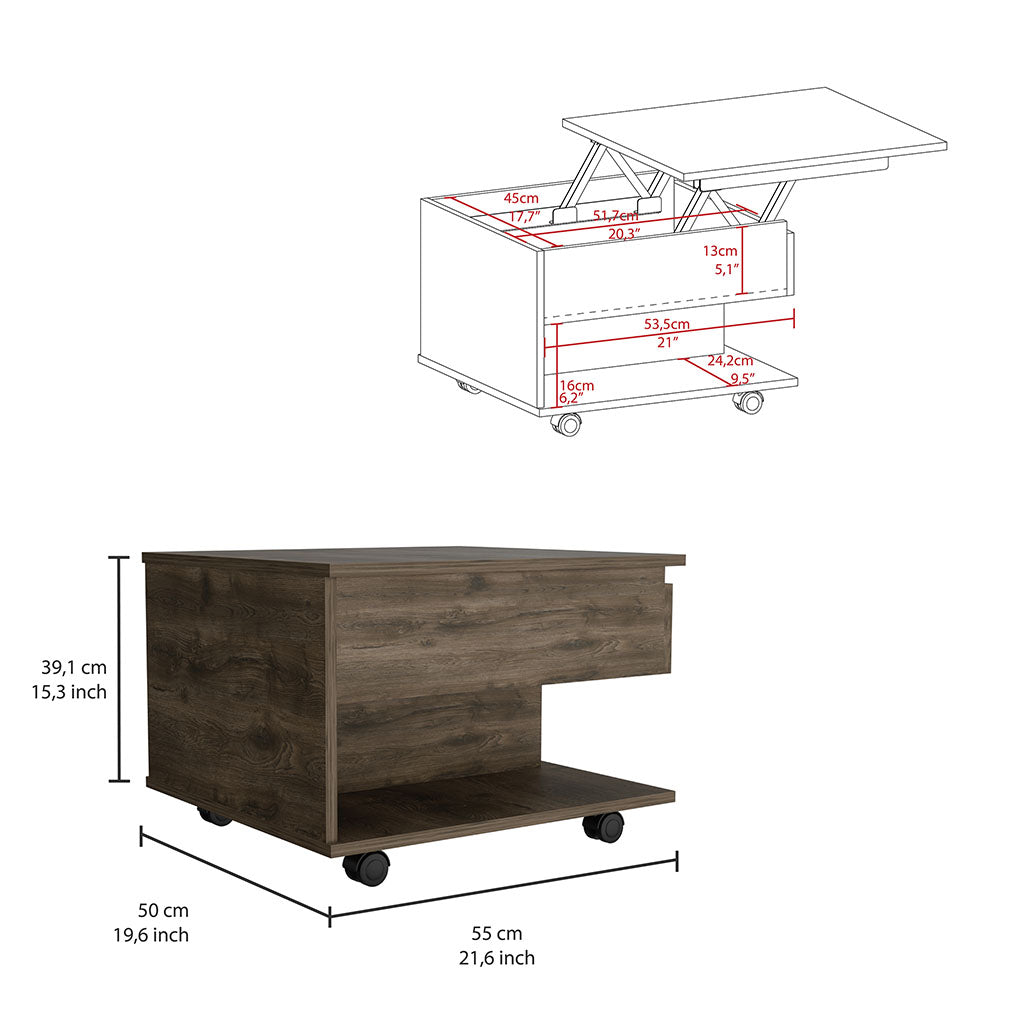TUHOME CONCEPT Mesa de centro elevable Luanda de 55 cm con ruedas, roble oscuro