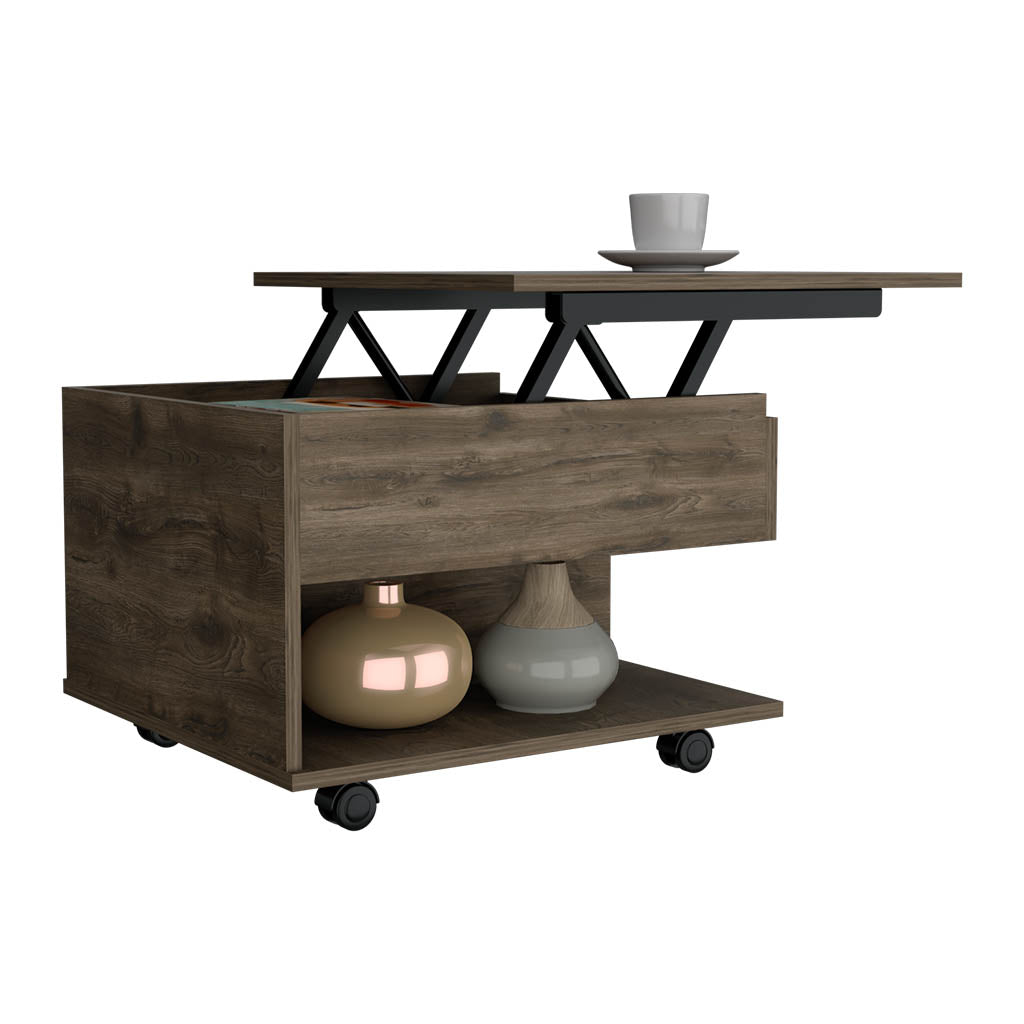 TUHOME CONCEPT Mesa de centro elevable Luanda de 55 cm con ruedas, roble oscuro