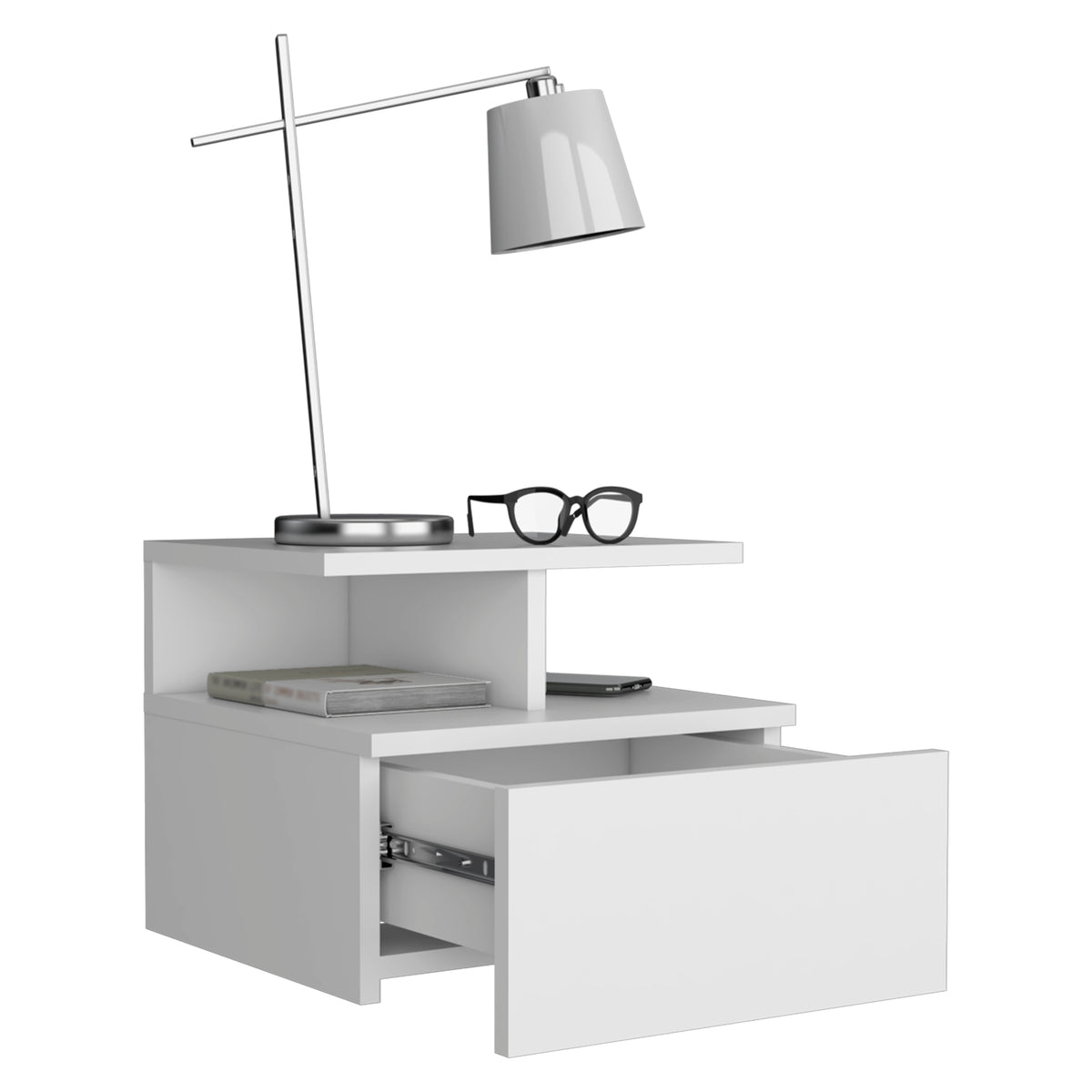 TUHOME CONCEPT Mesita de noche flotante Adele de 36 cm, blanco