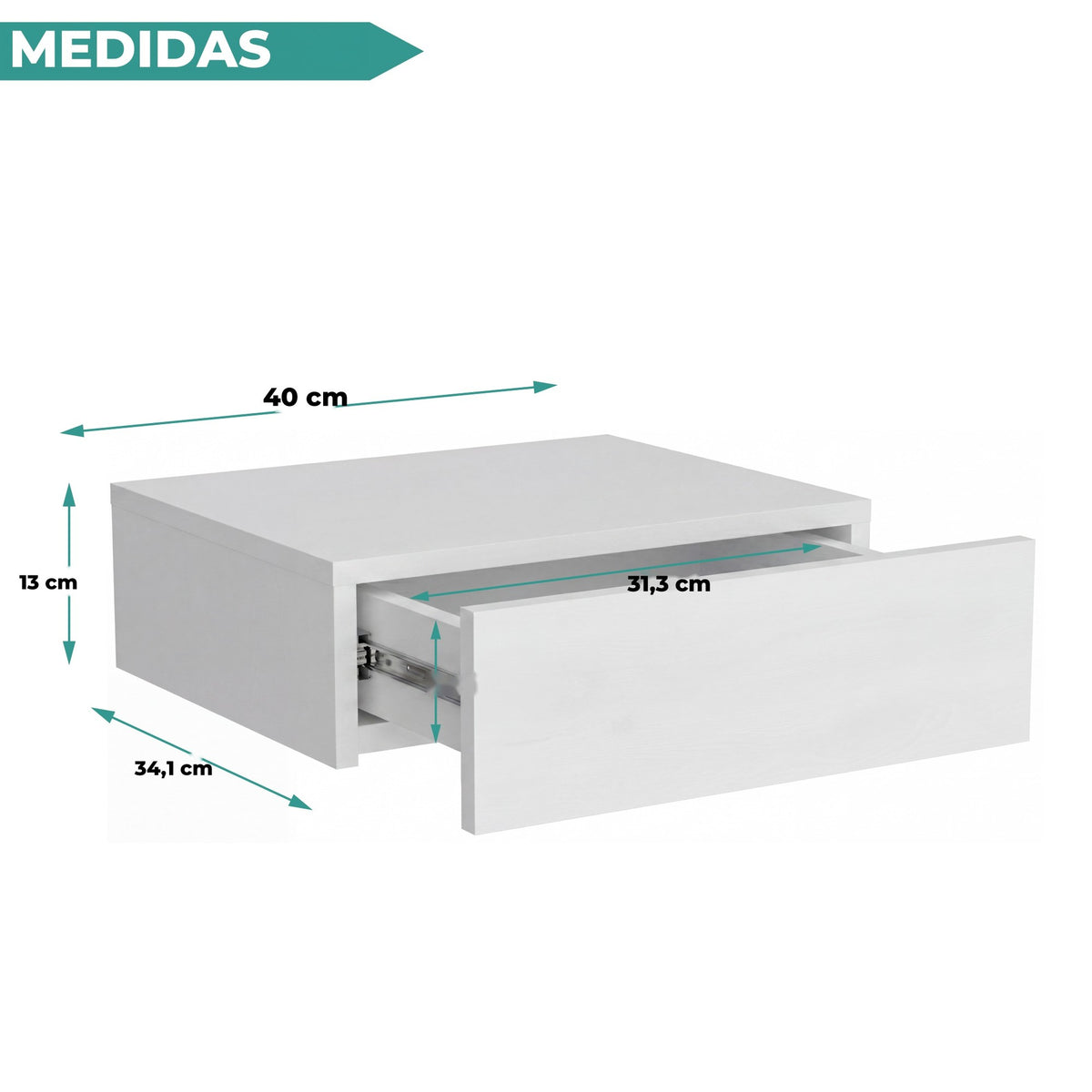 TUHOME CONCEPT Mesita de noche flotante Milano de 40 cm, blanco