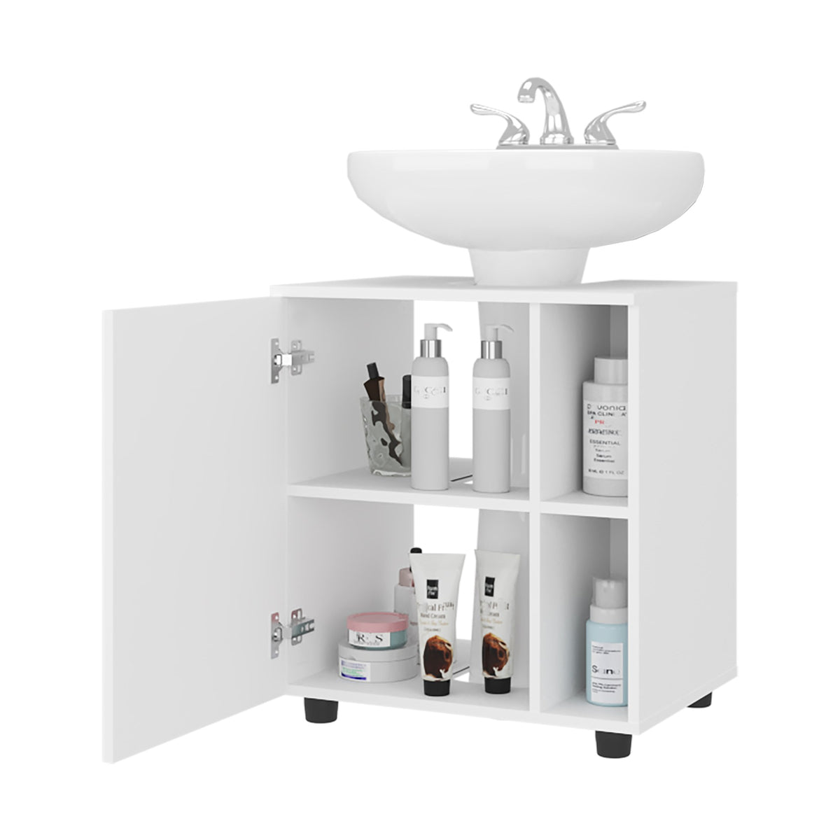 TUHOME CONCEPT Mueble bajo lavabo Pascuale de 55 cm con puerta y huecos laterales, blanco