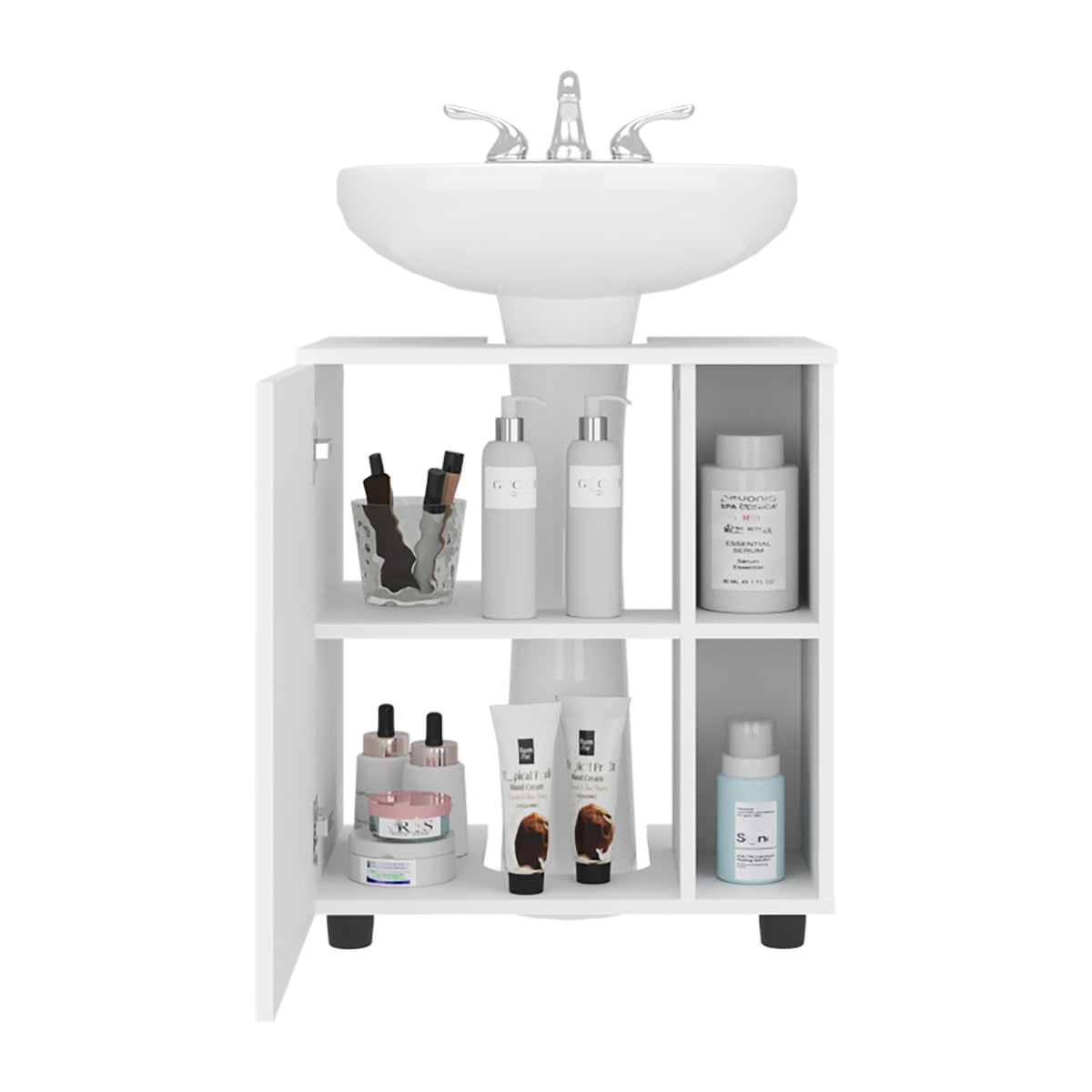 TUHOME CONCEPT Mueble bajo lavabo Pascuale de 55 cm con puerta y huecos laterales, blanco