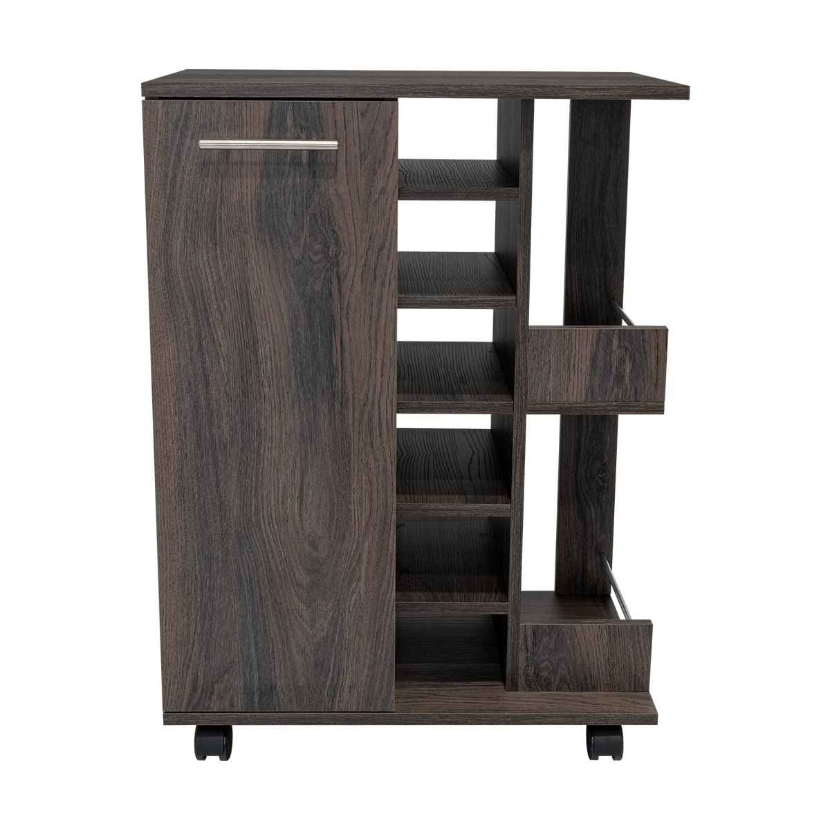 TUHOME CONCEPT Carrito de bar Dukat de 60 cm con botellero, 1 puerta y ruedas