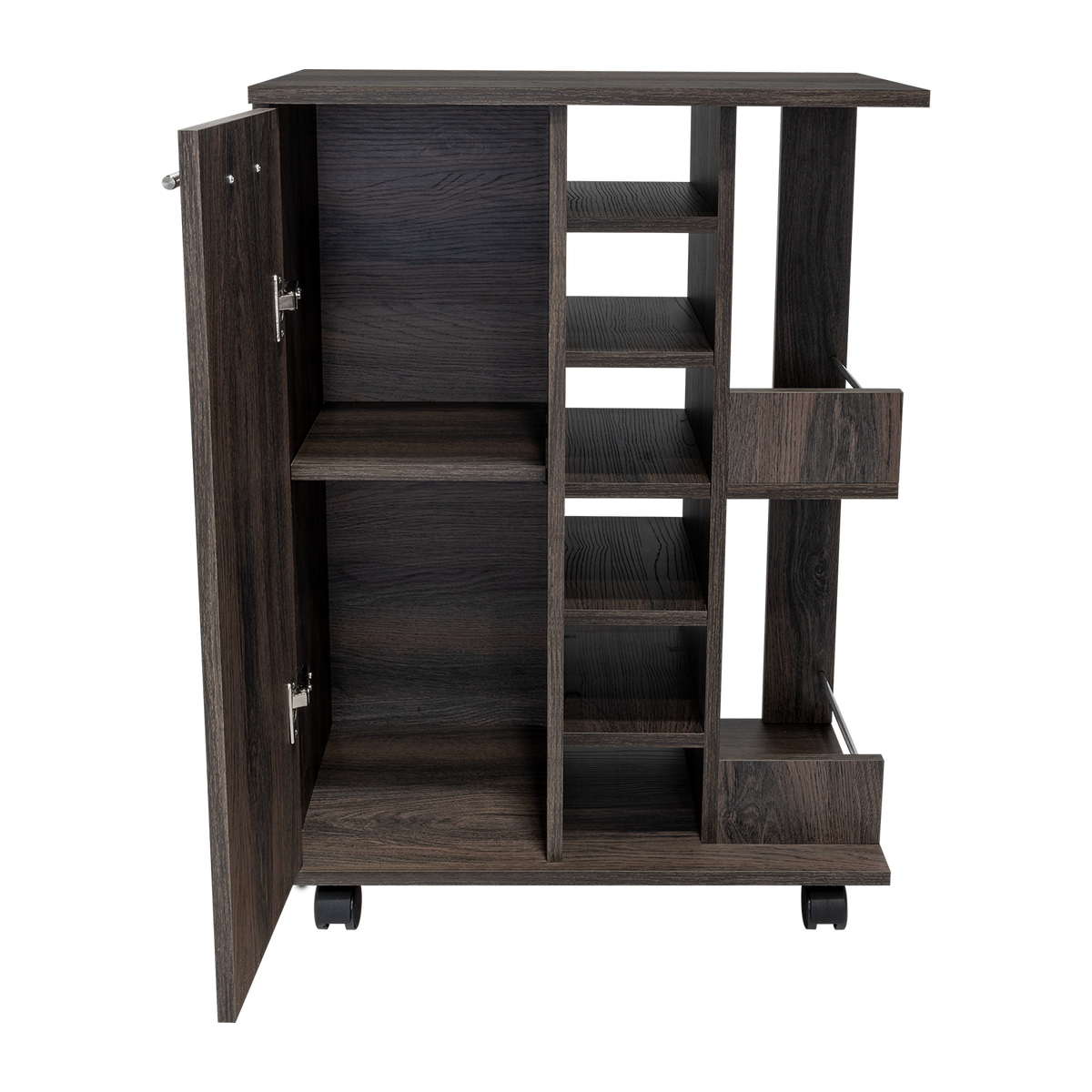 TUHOME CONCEPT Carrito de bar Dukat de 60 cm con botellero, 1 puerta y ruedas