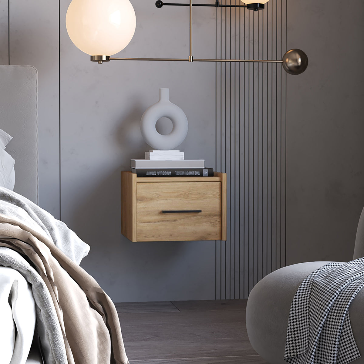 TUHOME CONCEPT Mesita de noche flotante Boa de 35 cm, macadamia