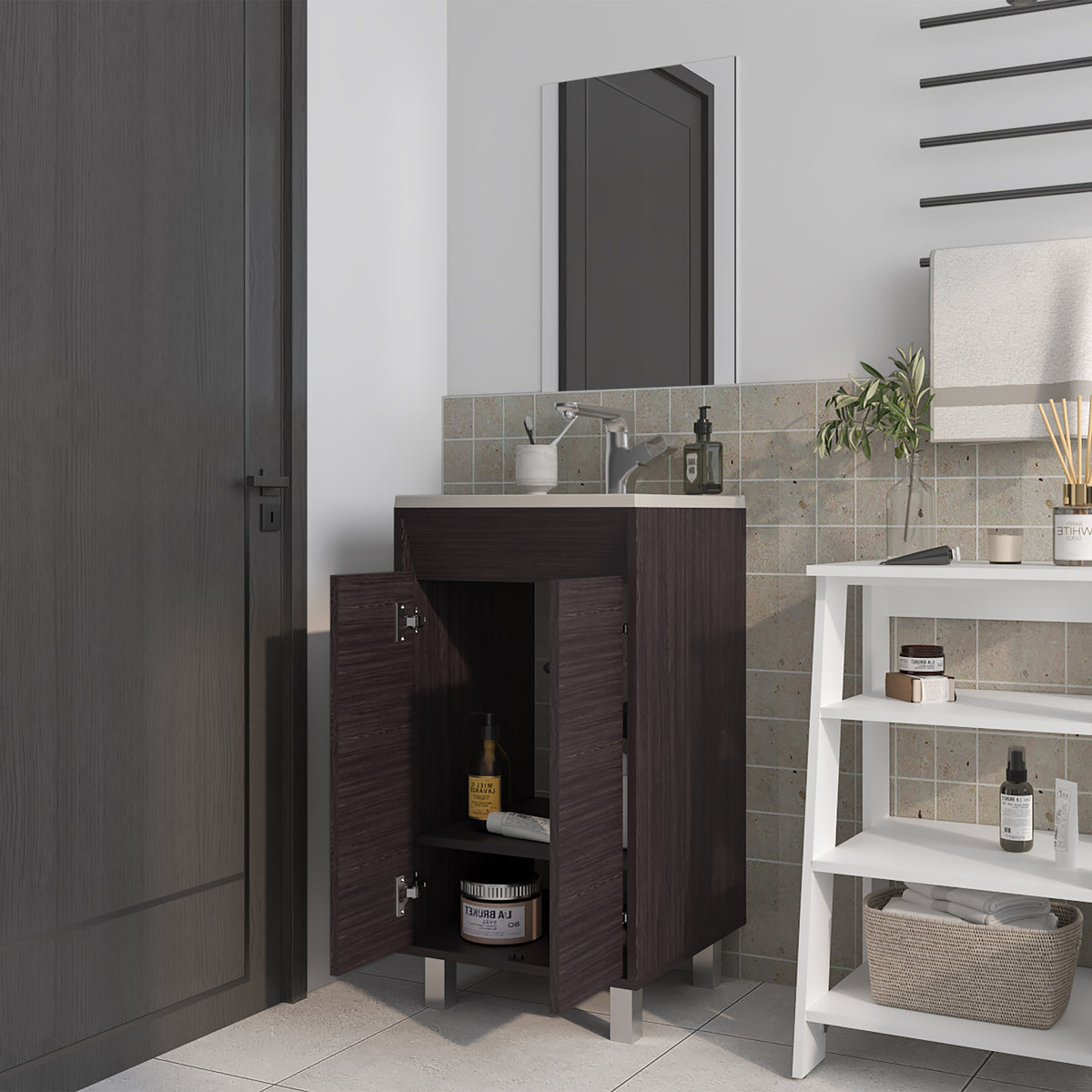 TUHOME CONCEPT Conjunto de baño Brady de 45 cm con lavabo y espejo, wengué