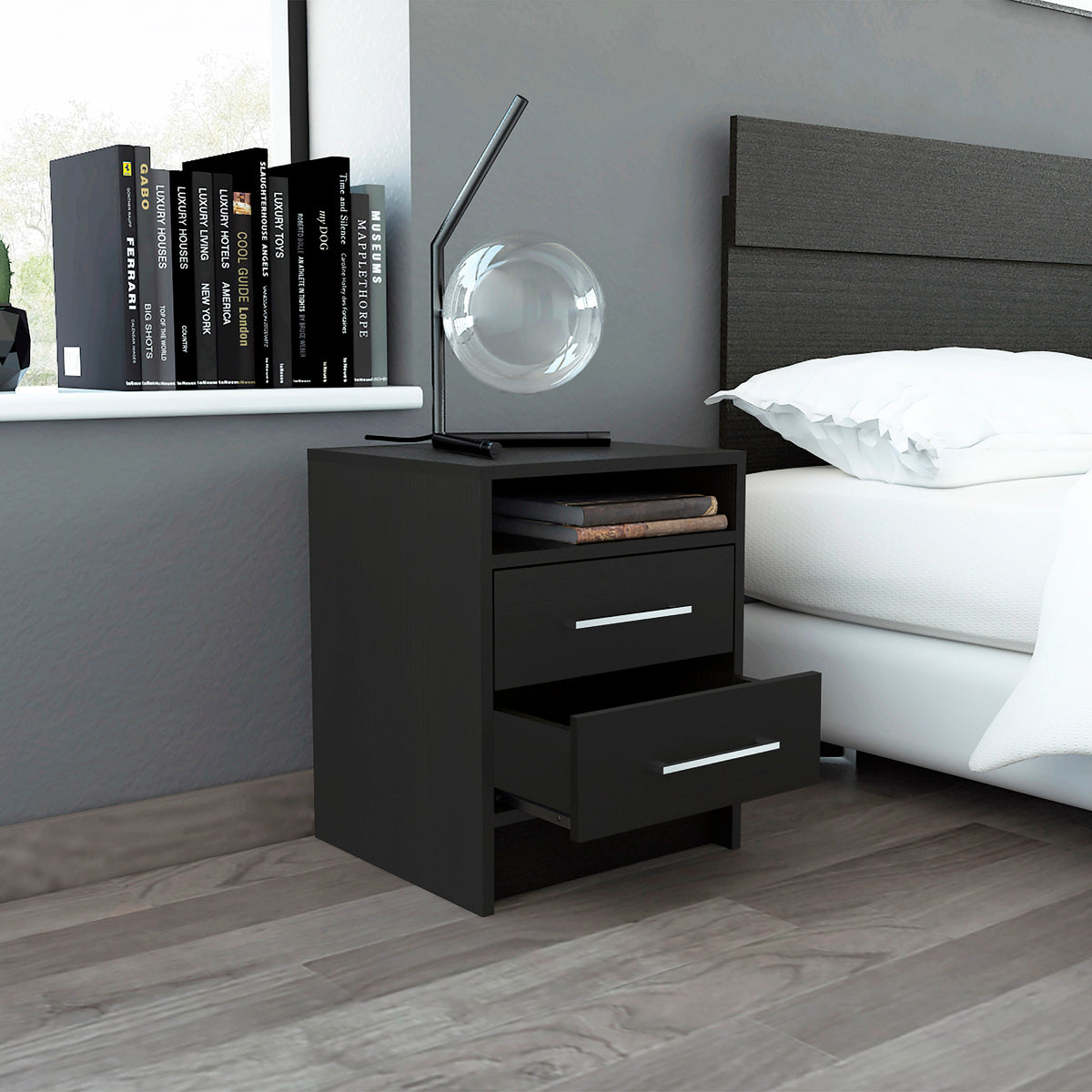 TUHOME CONCEPT Mesita de noche Eter de 40 cm con 2 cajones