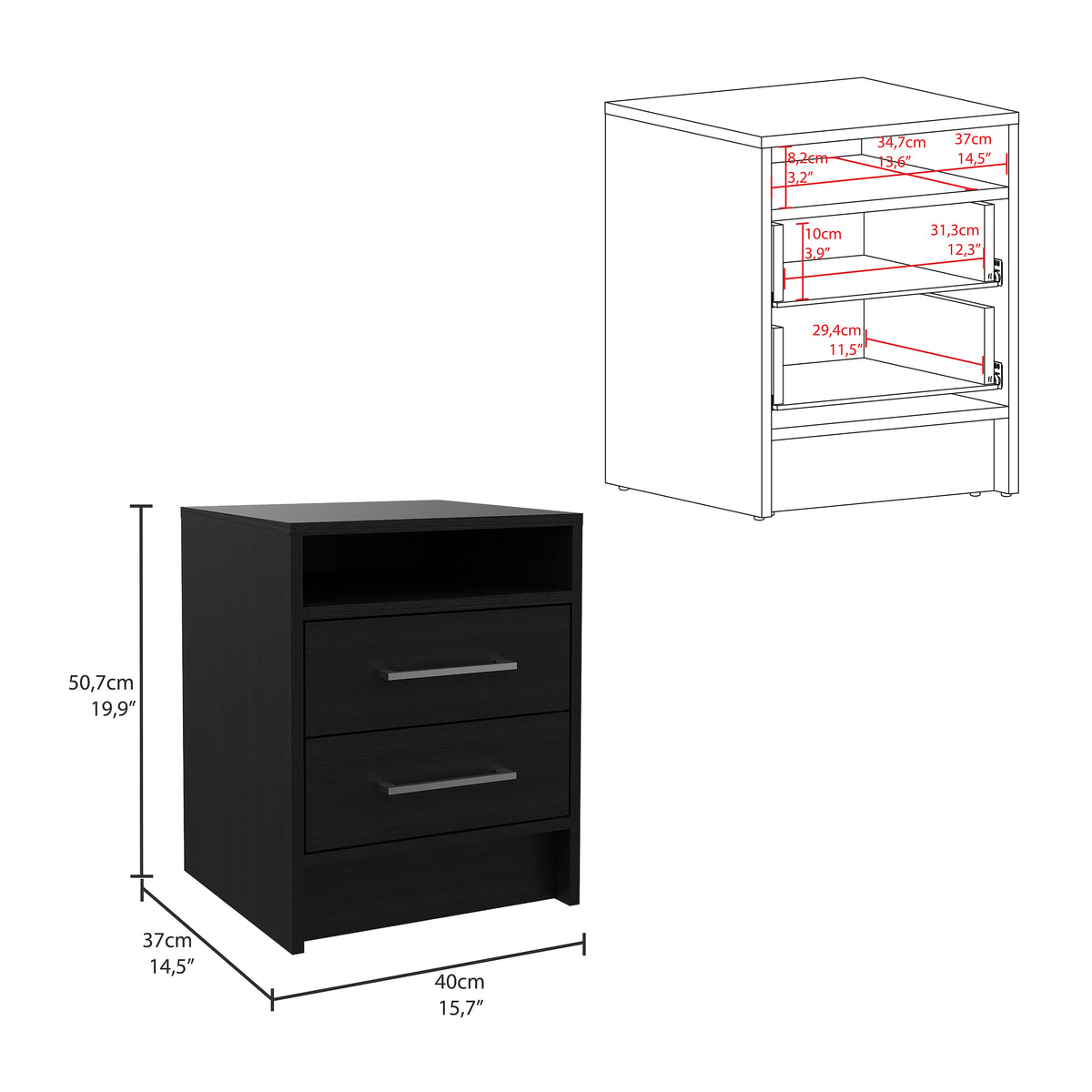 TUHOME CONCEPT Mesita de noche Eter de 40 cm con 2 cajones