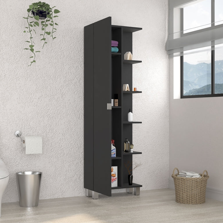 Columna de baño Urano 158 cm, 1 puerta y 5 estantes abiertos