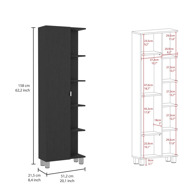 Columna de baño Urano 158 cm, 1 puerta y 5 estantes abiertos