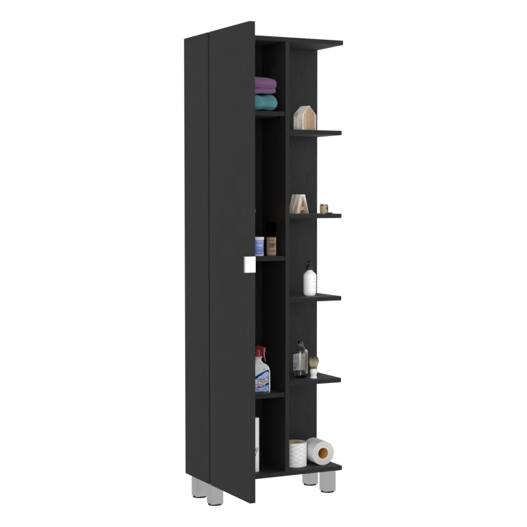 Columna de baño Urano 158 cm, 1 puerta y 5 estantes abiertos