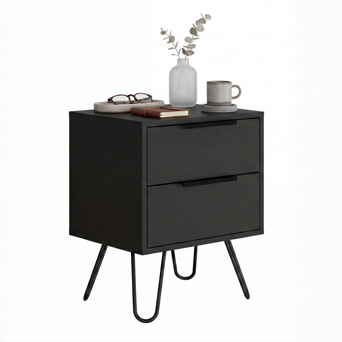 TUHOME Mesita de noche Nuvo 45 cm con 2 cajones, wengué
