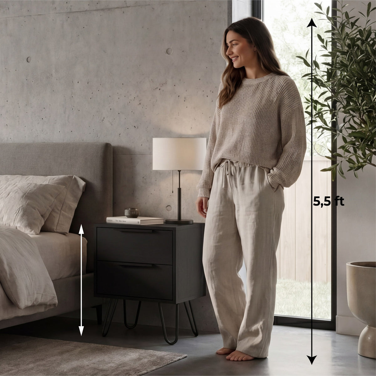 TUHOME Mesita de noche Nuvo 45 cm con 2 cajones, wengué