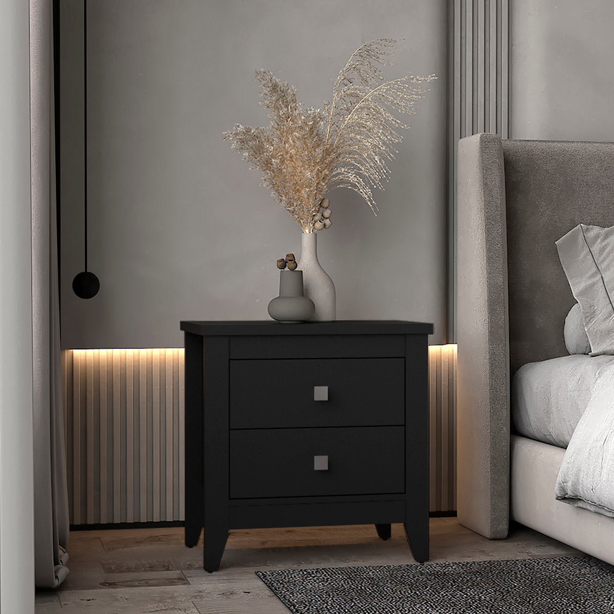 TUHOME CONCEPT Mesita de noche Amara de 60 cm con 2 cajones, negro