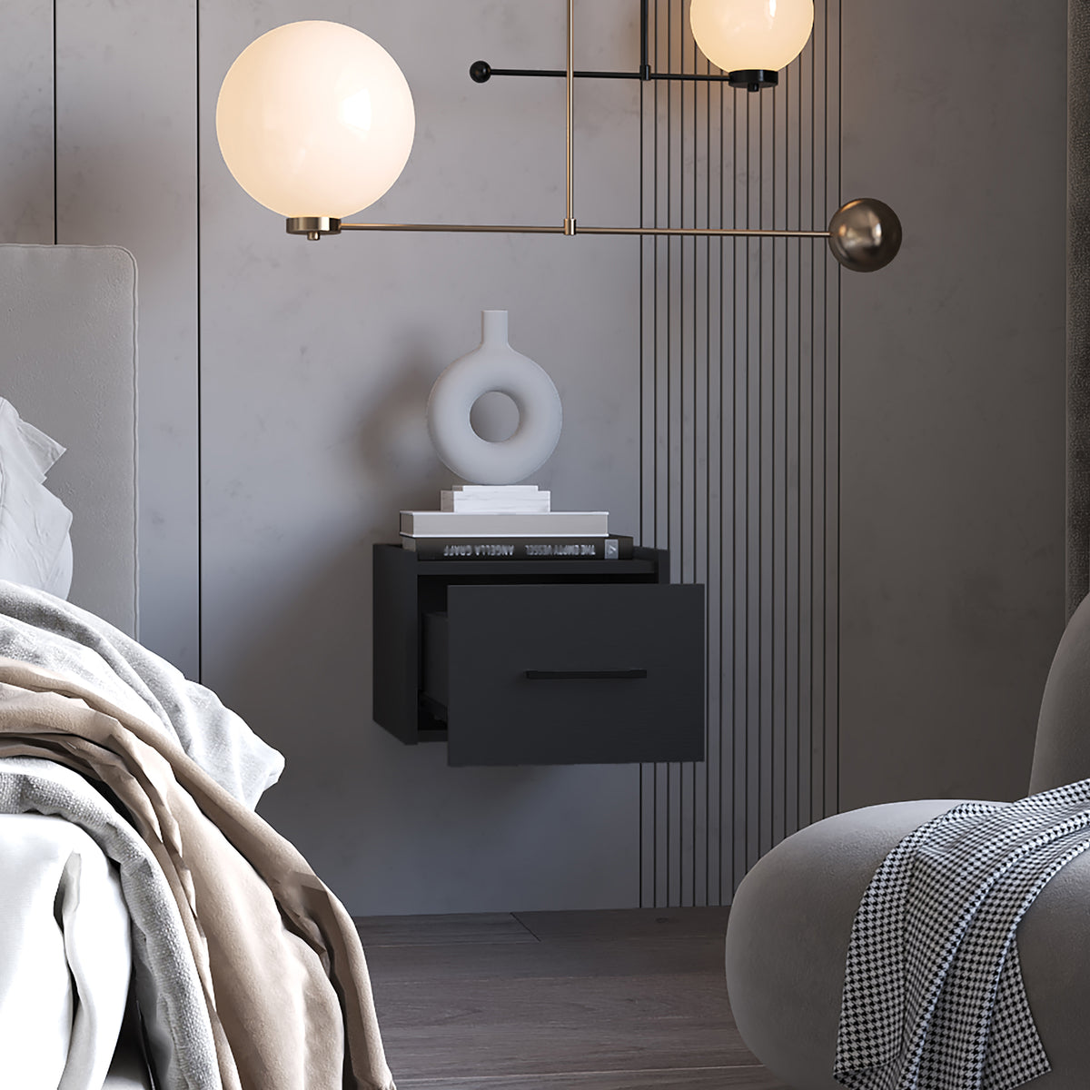 TUHOME CONCEPT Mesita de noche flotante Boa de 35 cm, wengué
