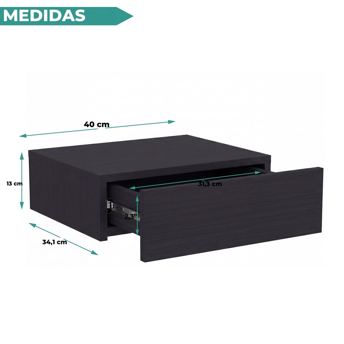 TUHOME CONCEPT Mesita de noche flotante Milano de 40 cm, wengué