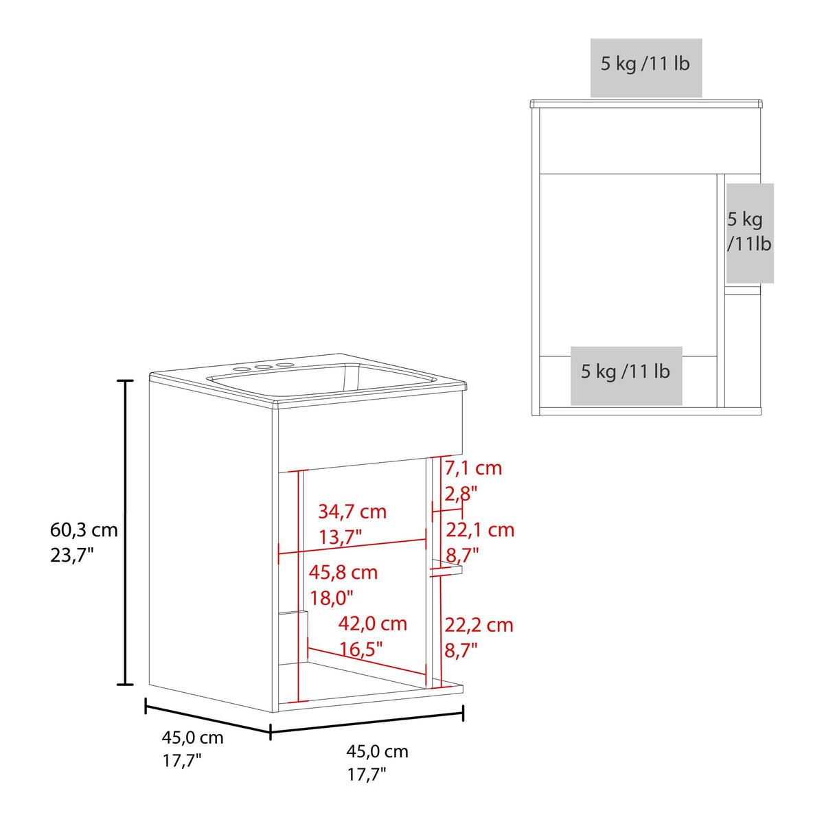 TUHOME CONCEPT Mueble de baño suspendido Colton de 45 cm con lavabo, wengué
