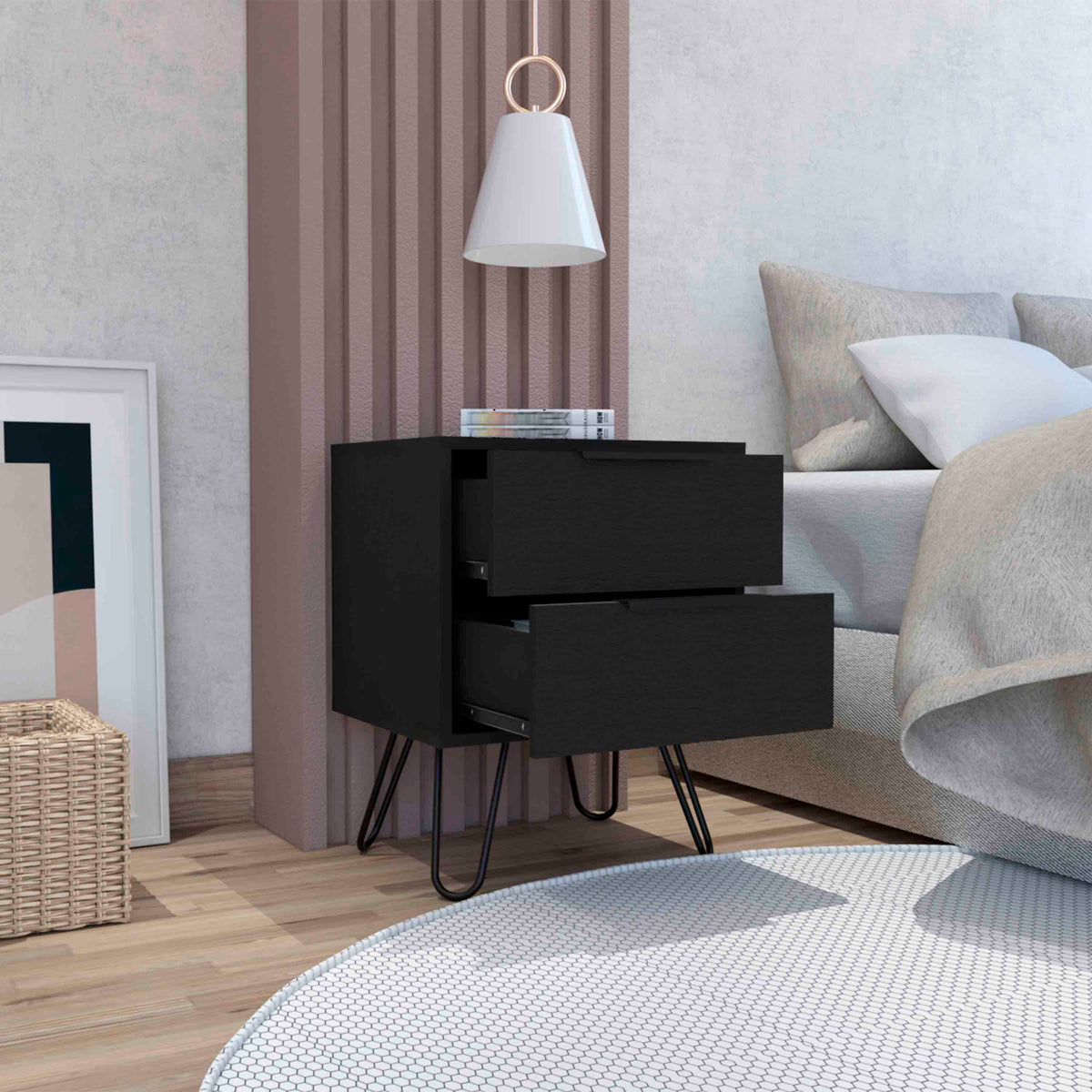 TUHOME Mesita de noche Nuvo 45 cm con 2 cajones, wengué