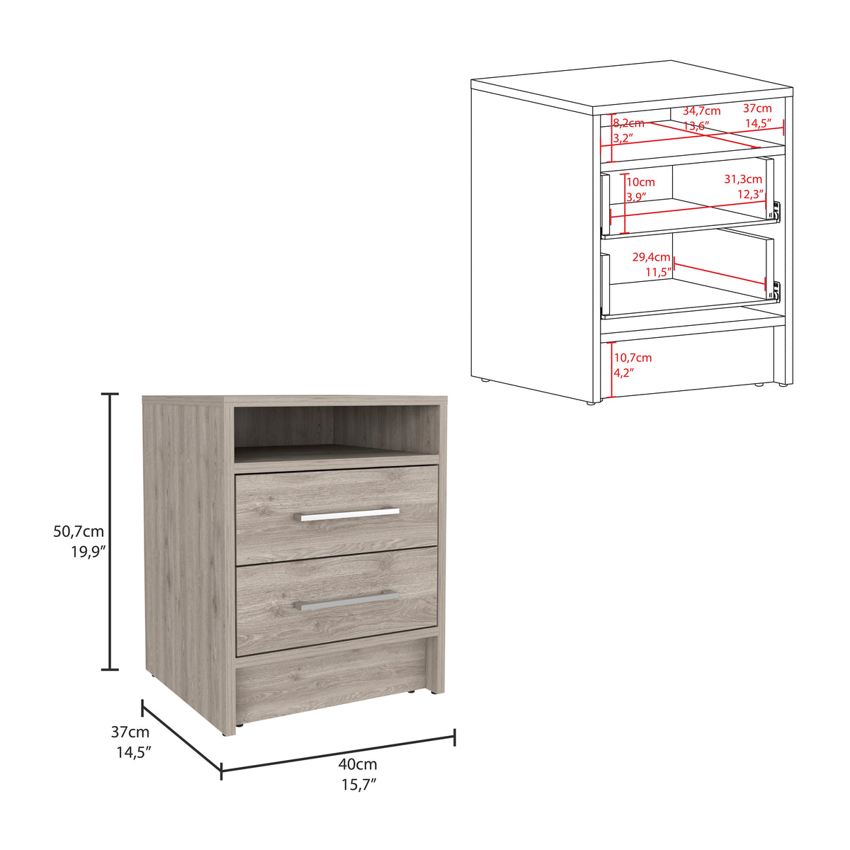 TUHOME CONCEPT Mesita de noche Eter de 40 cm con 2 cajones