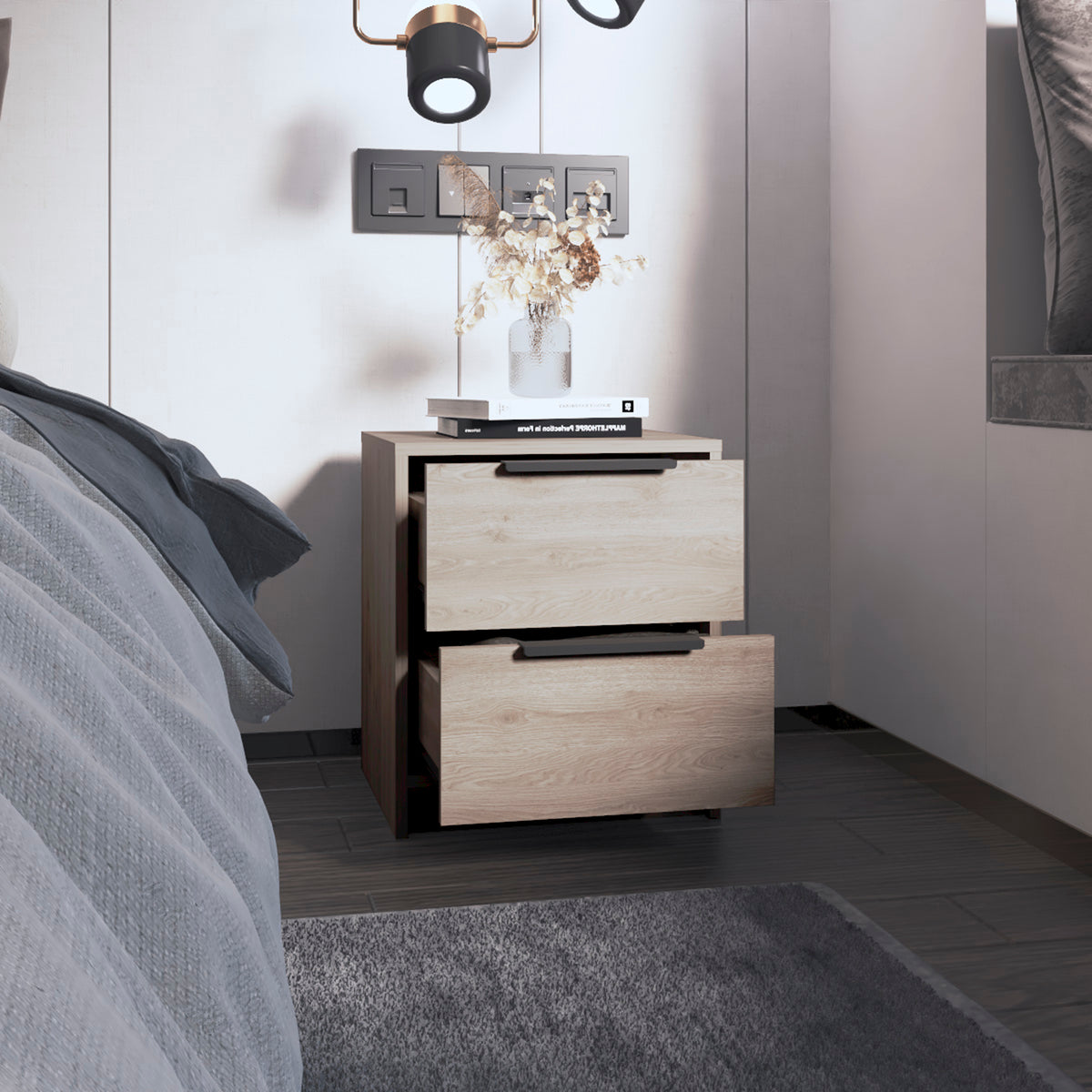 TUHOME CONCEPT Mesita de noche Kaia de 41 cm, gris ceniza