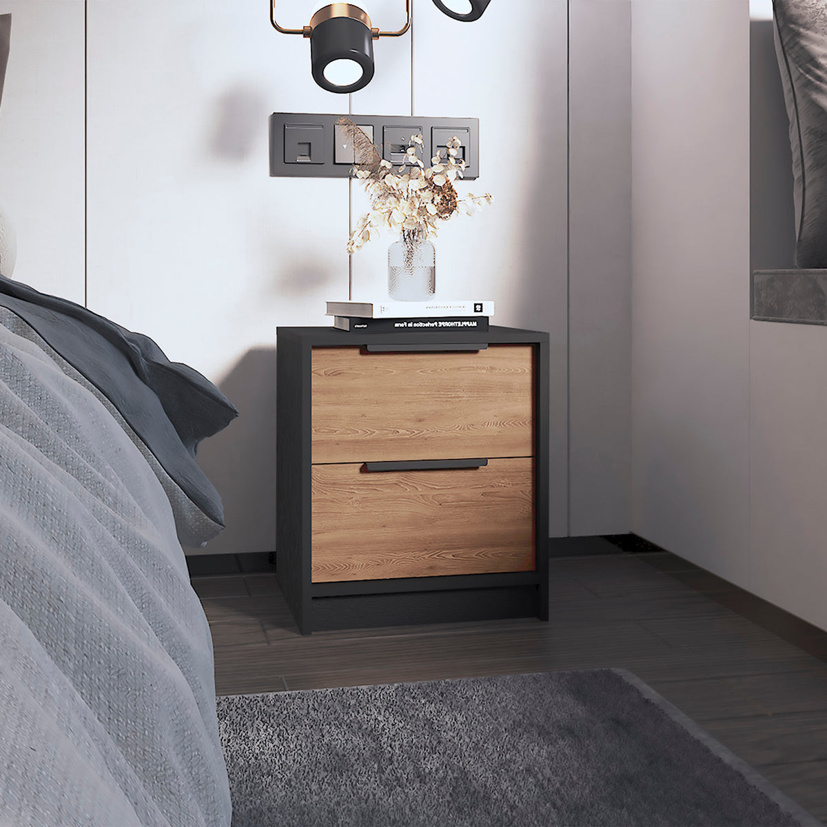 TUHOME CONCEPT Mesita de noche Kaia de 41 cm, roble miel y wengué