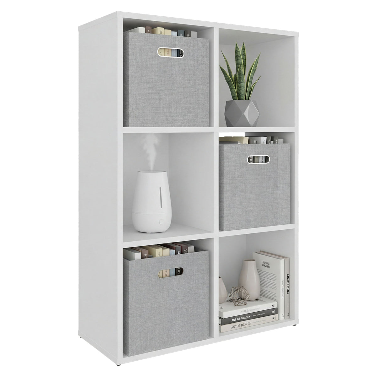 TUHOME CONCEPT Estantería organizadora Lena de 6 cubos con 3 cajas de tela, 92 cm, blanco