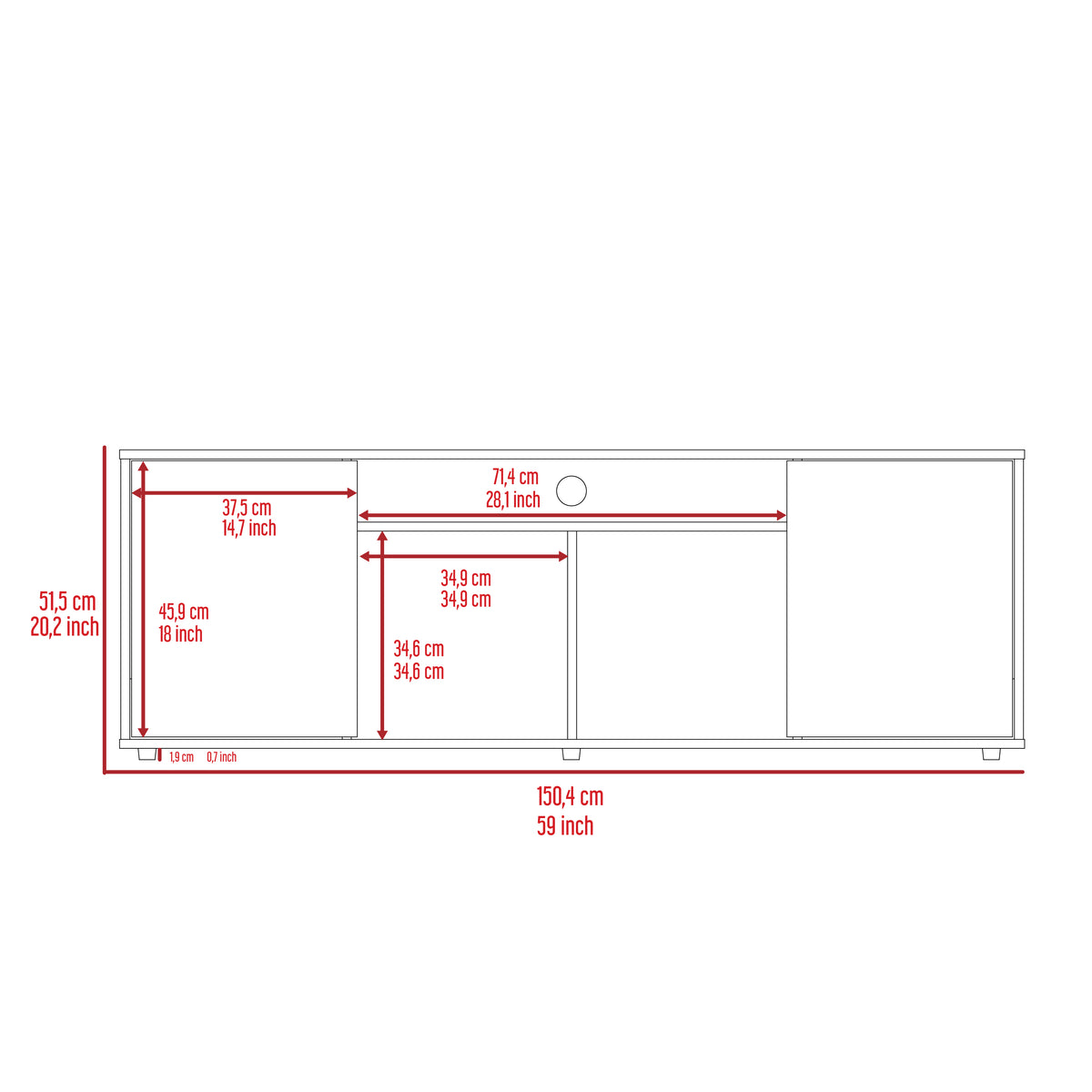 TUHOME CONCEPT Mueble de TV Prana de 150 cm con 2 puertas, wengué