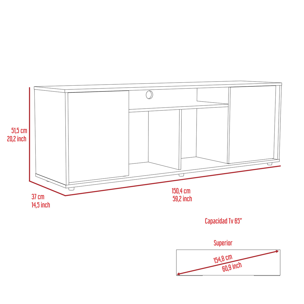 TUHOME CONCEPT Mueble de TV Prana de 150 cm con 2 puertas, wengué