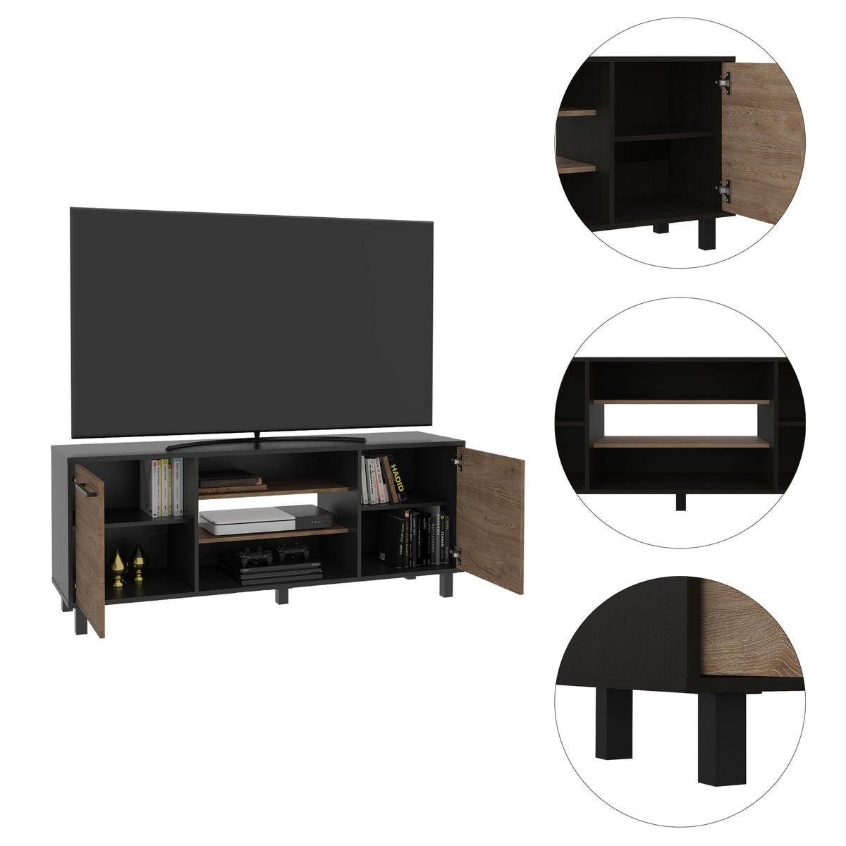 TUHOME CONCEPT Mueble de TV Kaia de 149 cm, wengué y roble miel