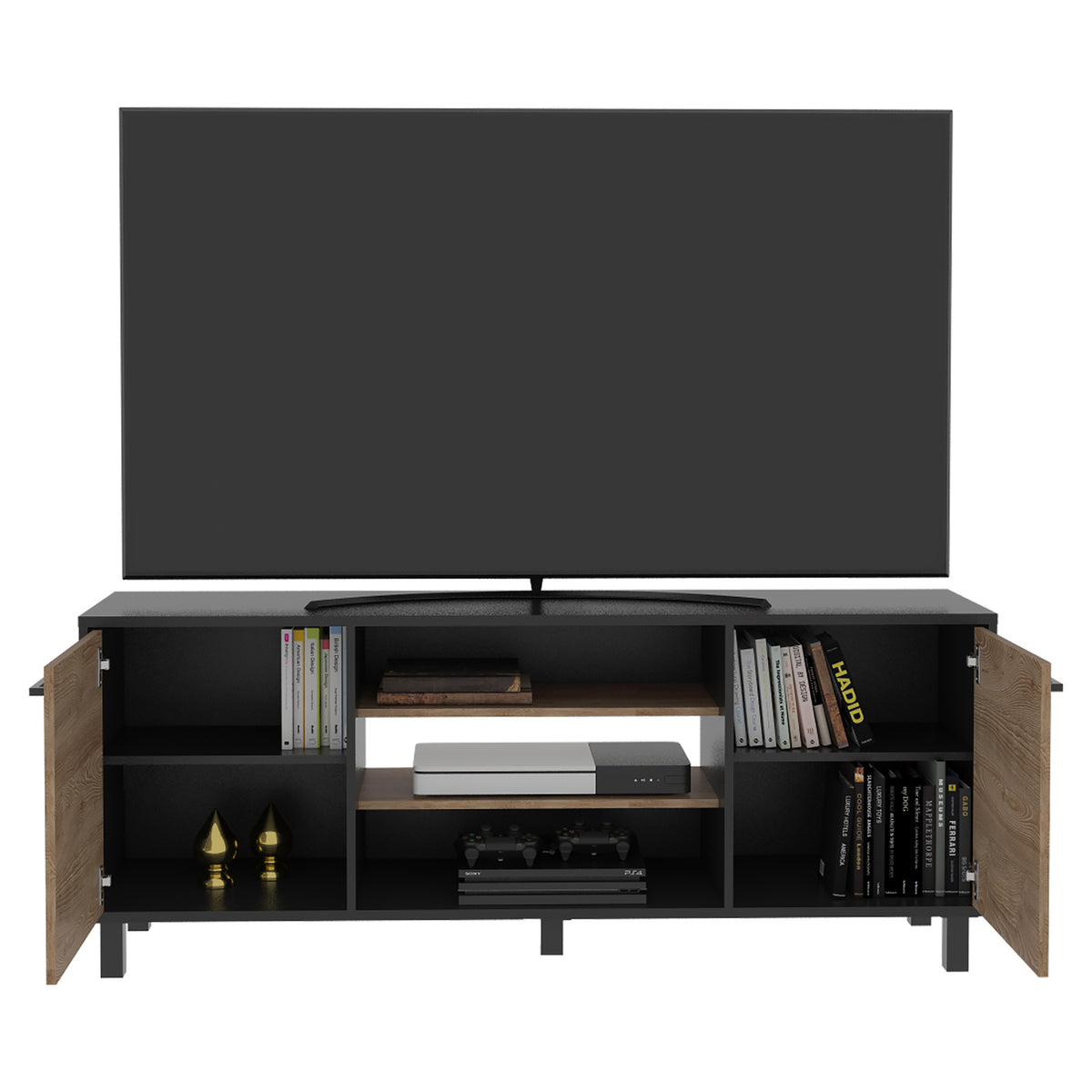 TUHOME CONCEPT Mueble de TV Kaia de 149 cm, wengué y roble miel