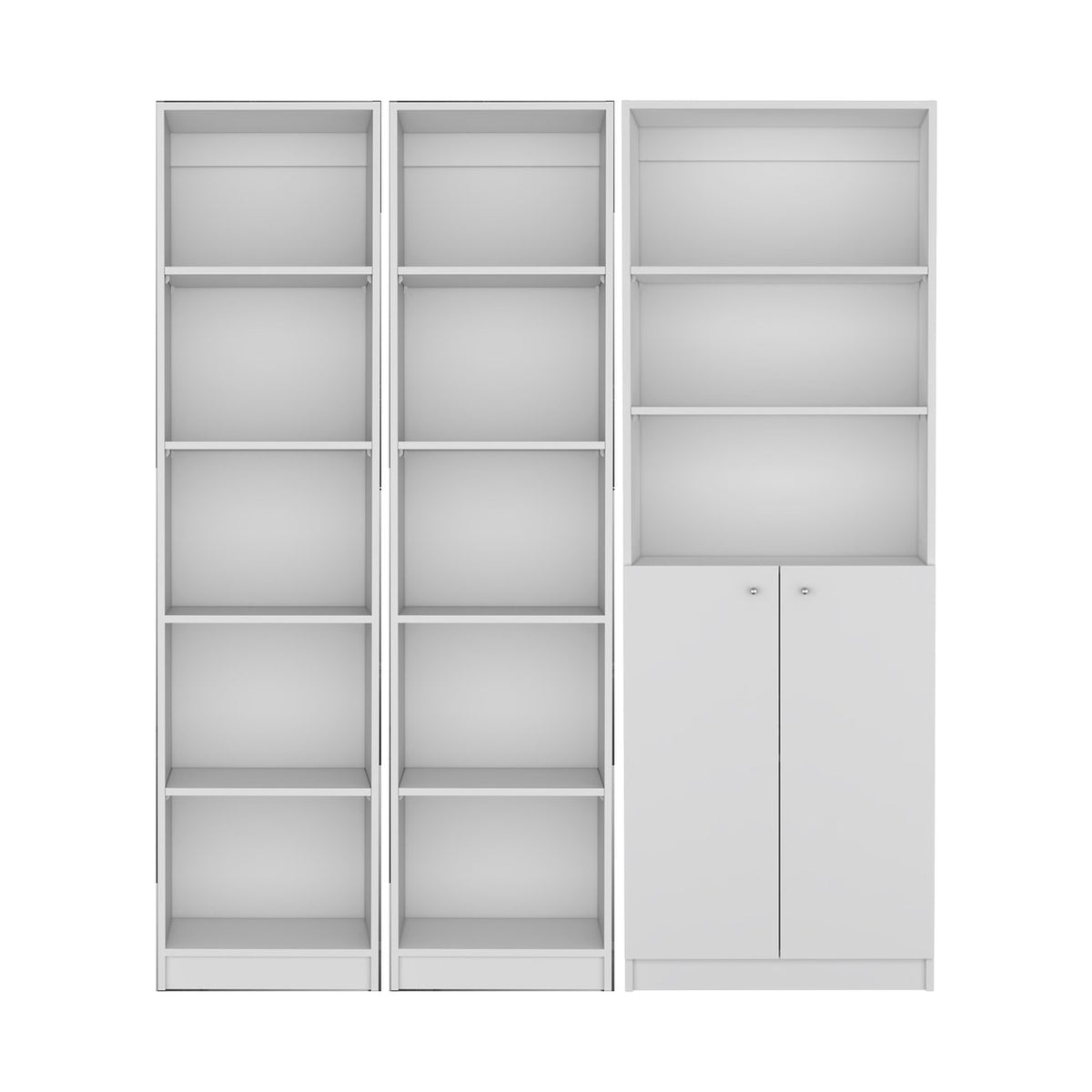 Conjunto de 3 librerías Home de 181 cm: 2 XS de 45 cm + 1 con 2 puertas, blanco