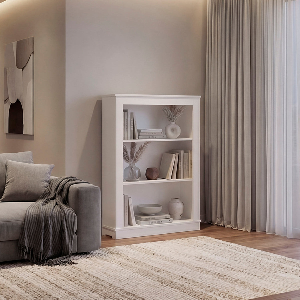TUHOME CONCEPT Estantería baja Classic de 108 cm con 3 huecos, blanco
