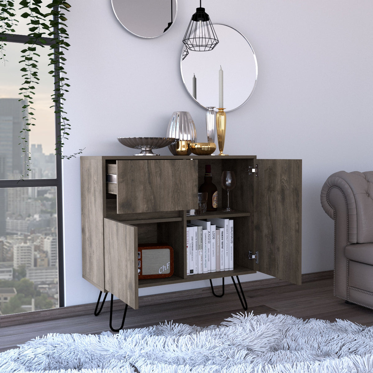 TUHOME CONCEPT Aparador Andorra de 80 cm, roble oscuro