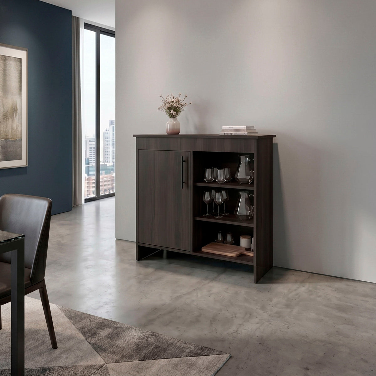 TUHOME CONCEPT Aparador Dago de 83 cm con puerta y estantes abiertos, nogal