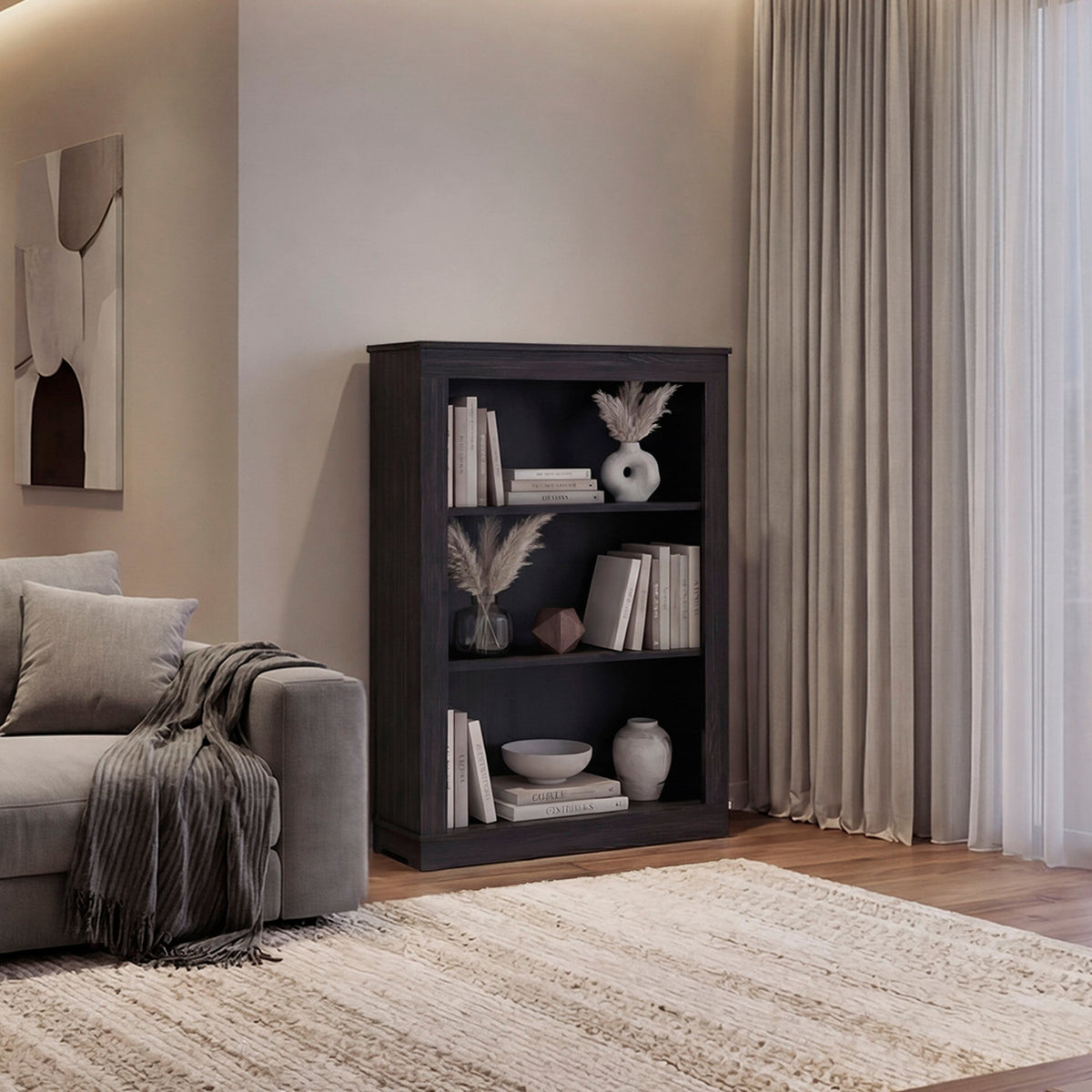 TUHOME CONCEPT Estantería baja Classic de 108 cm con 3 huecos, wengué