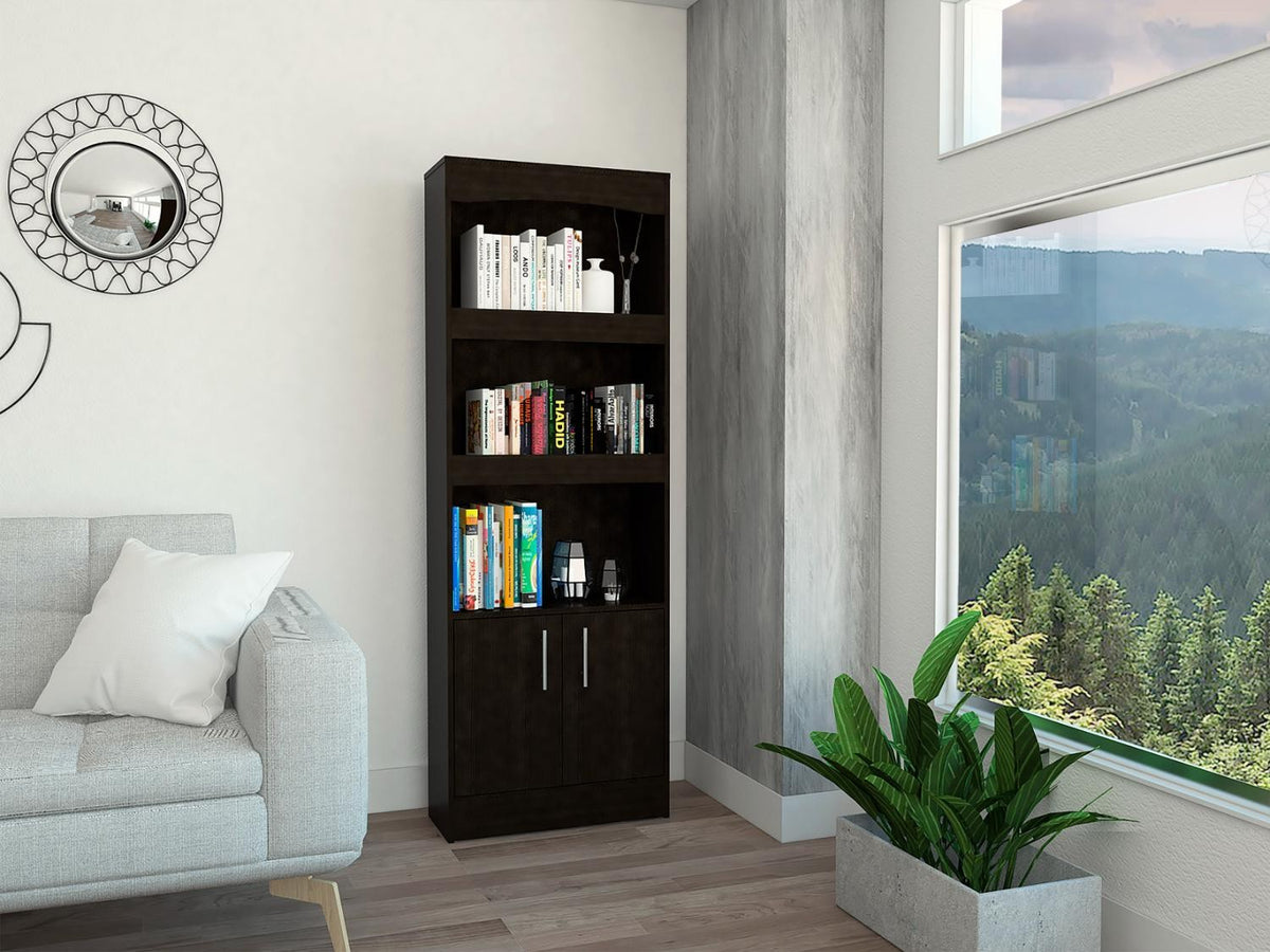 Librería Simma de 181 cm, wengué, en ambiente – TUHOME