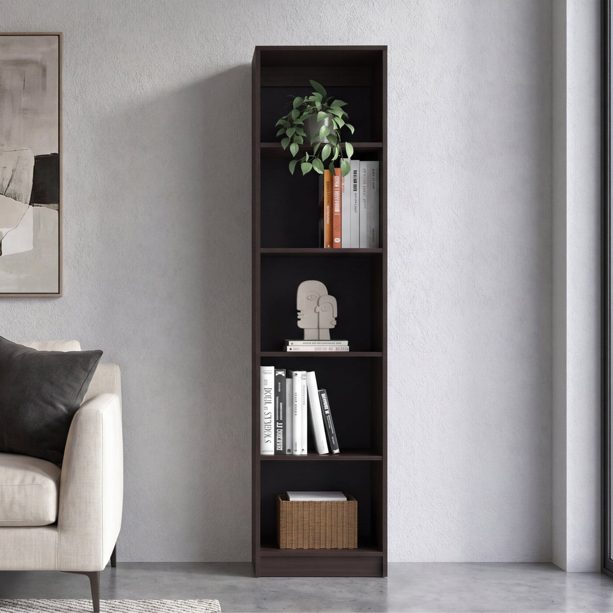 TUHOME CONCEPT Estantería alta abierta Home M2 de 181 cm con 5 huecos, nogal europeo