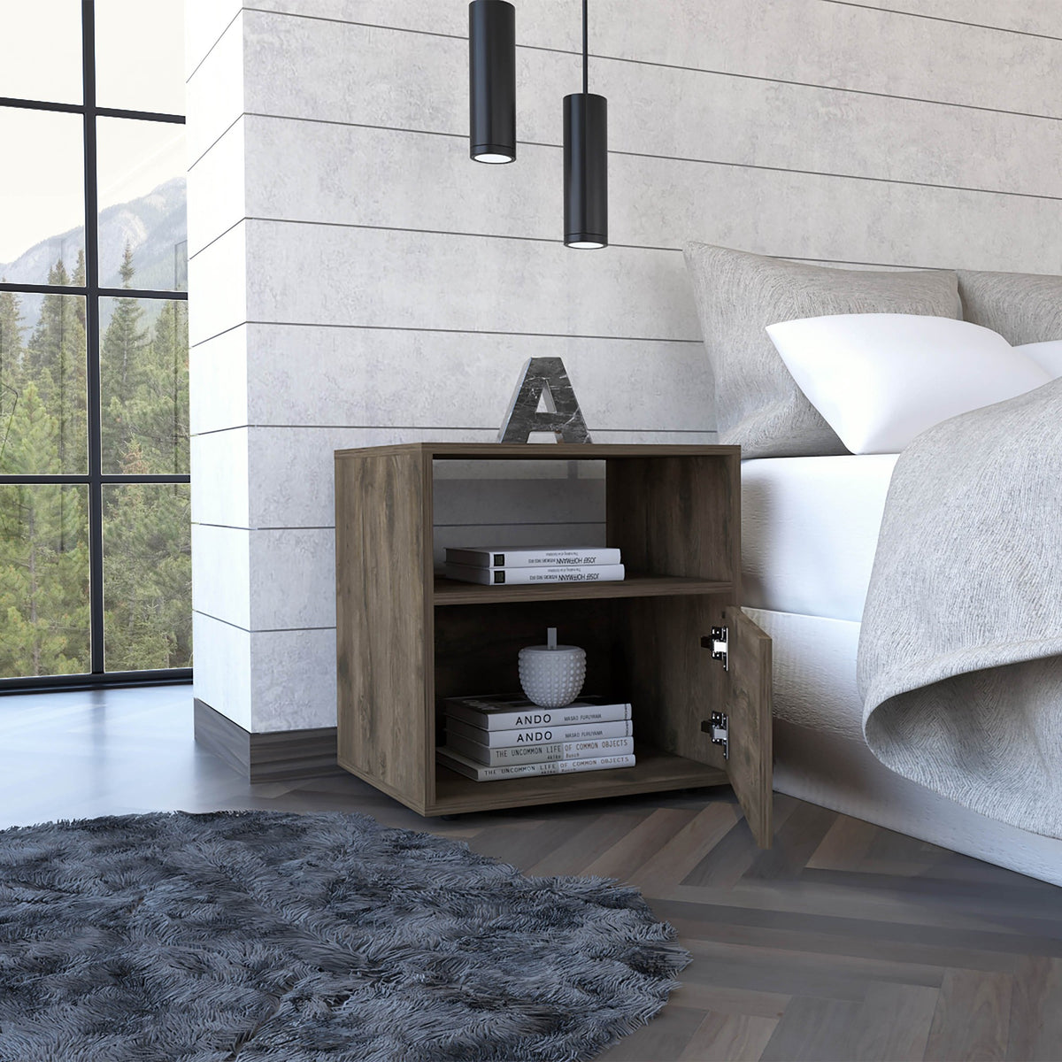 TUHOME CONCEPT Mesita de noche Galanto de 50 cm, roble oscuro