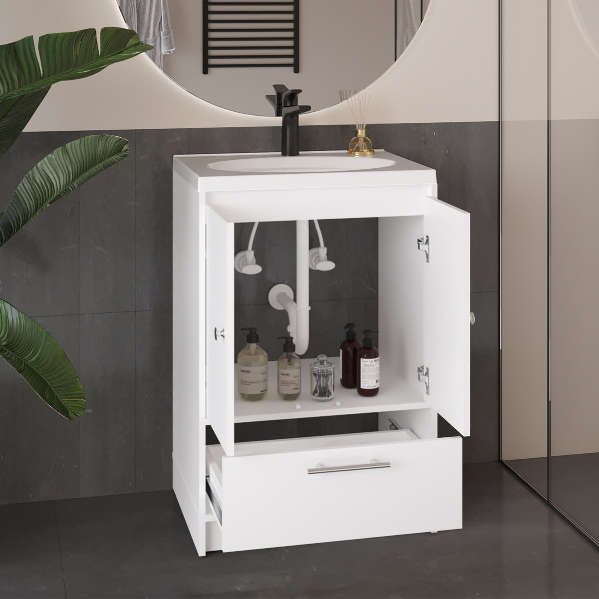 TUHOME CONCEPT Mueble de baño Madison de 60 cm con lavabo, blanco