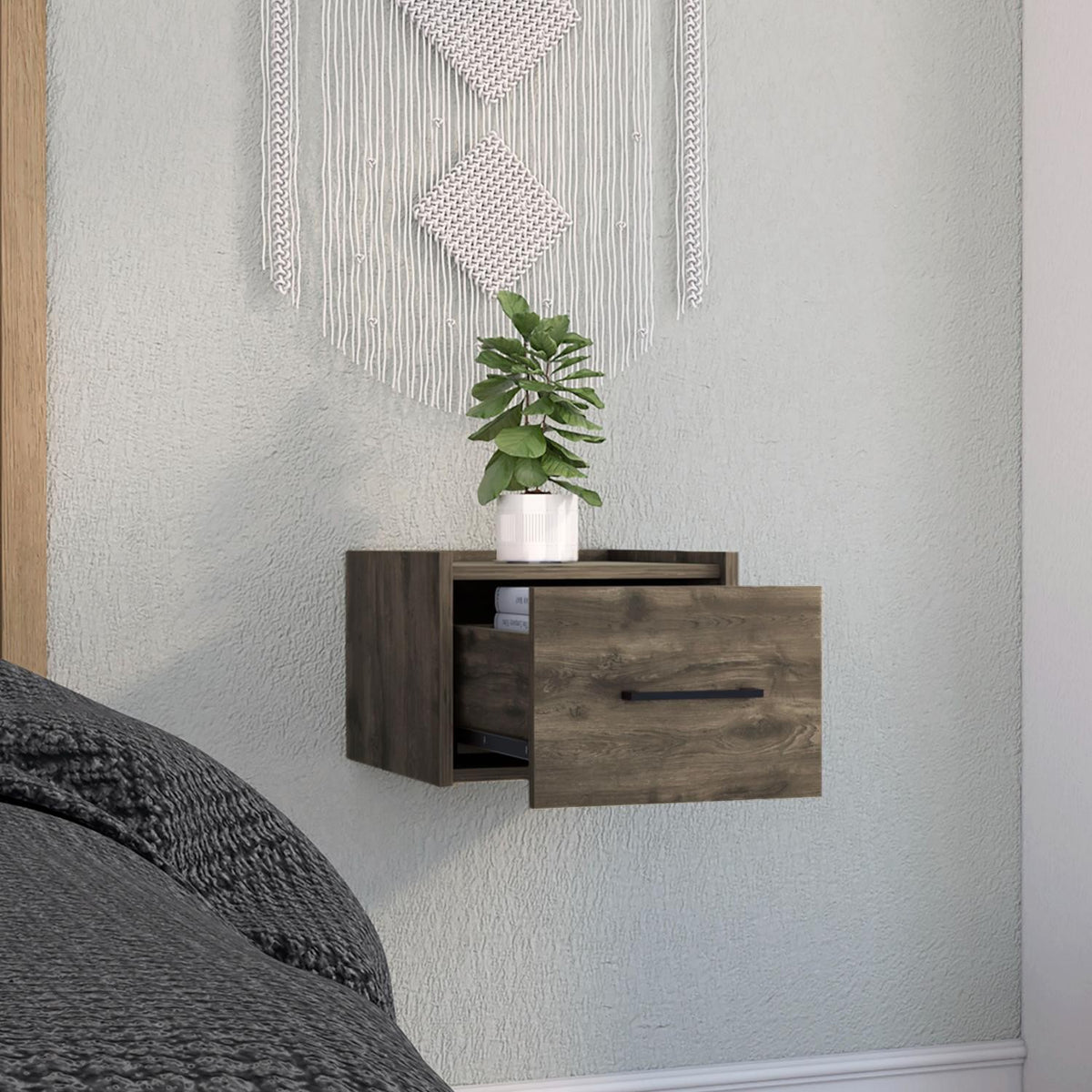 TUHOME CONCEPT Mesita de noche flotante Boa de 35 cm, roble oscuro