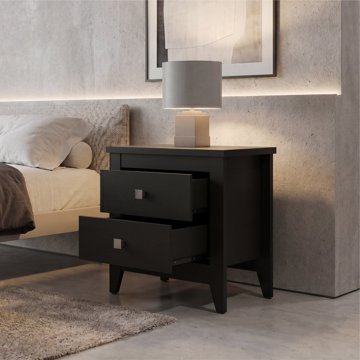 TUHOME CONCEPT Mesita de noche Amara de 60 cm con 2 cajones, negro