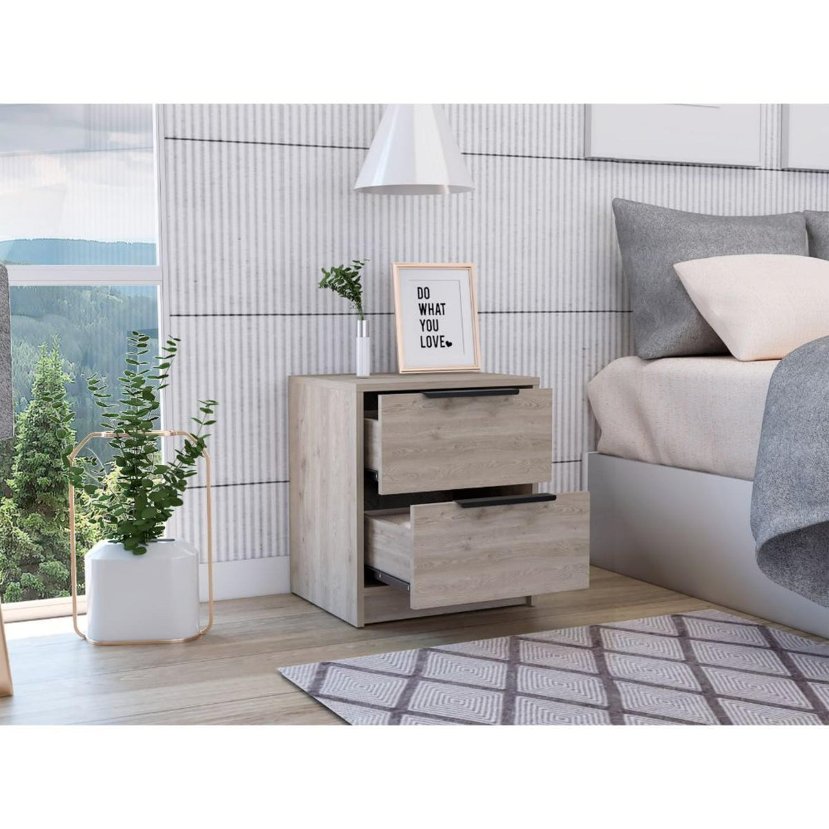 TUHOME CONCEPT Mesita de noche Kaia de 41 cm, gris ceniza