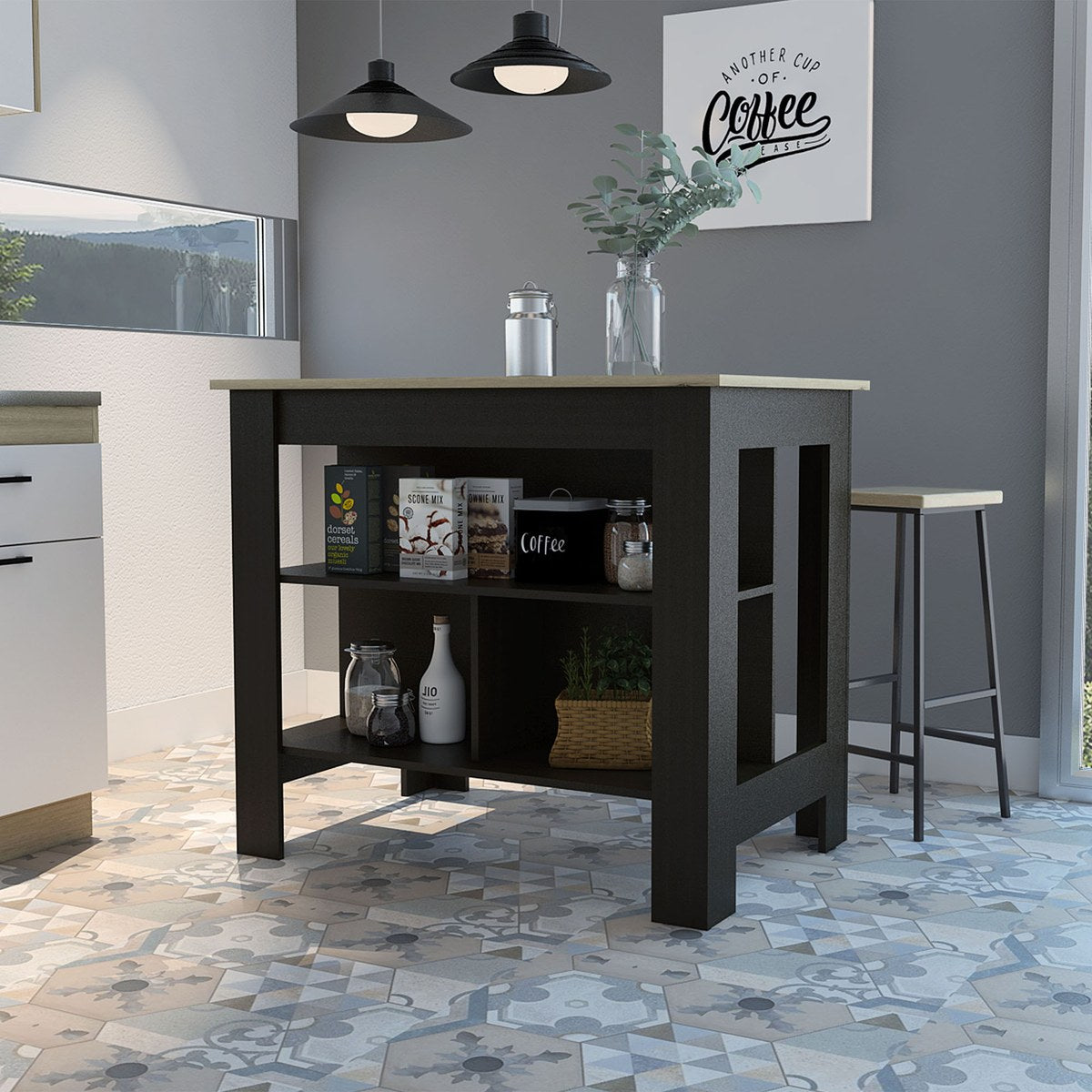 Conjunto de cocina: armario multiusos de 181 cm + isla de cocina Cala de 103 cm, wengué