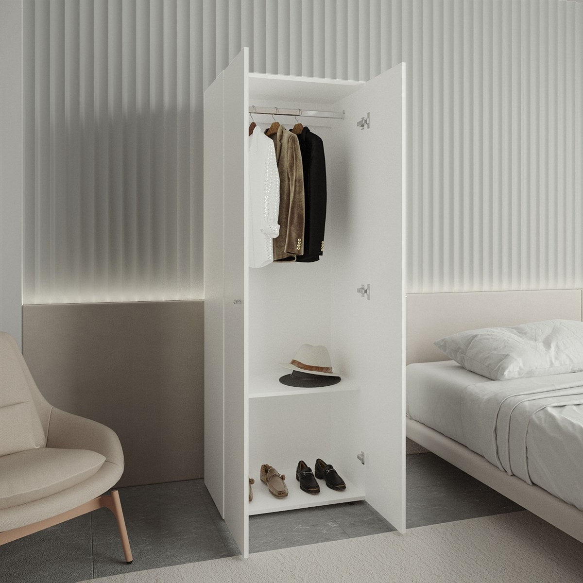 Conjunto de 2 armarios Home de 170 cm: 2 puertas con barra + 2 puertas con estantes, blanco