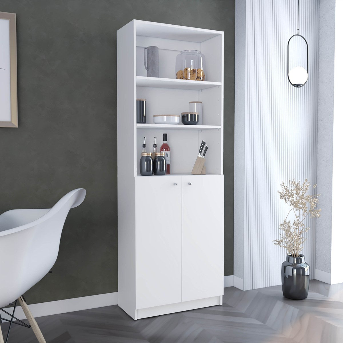 Conjunto de 3 librerías Home de 181 cm: 2 XS de 45 cm + 1 con 2 puertas, blanco
